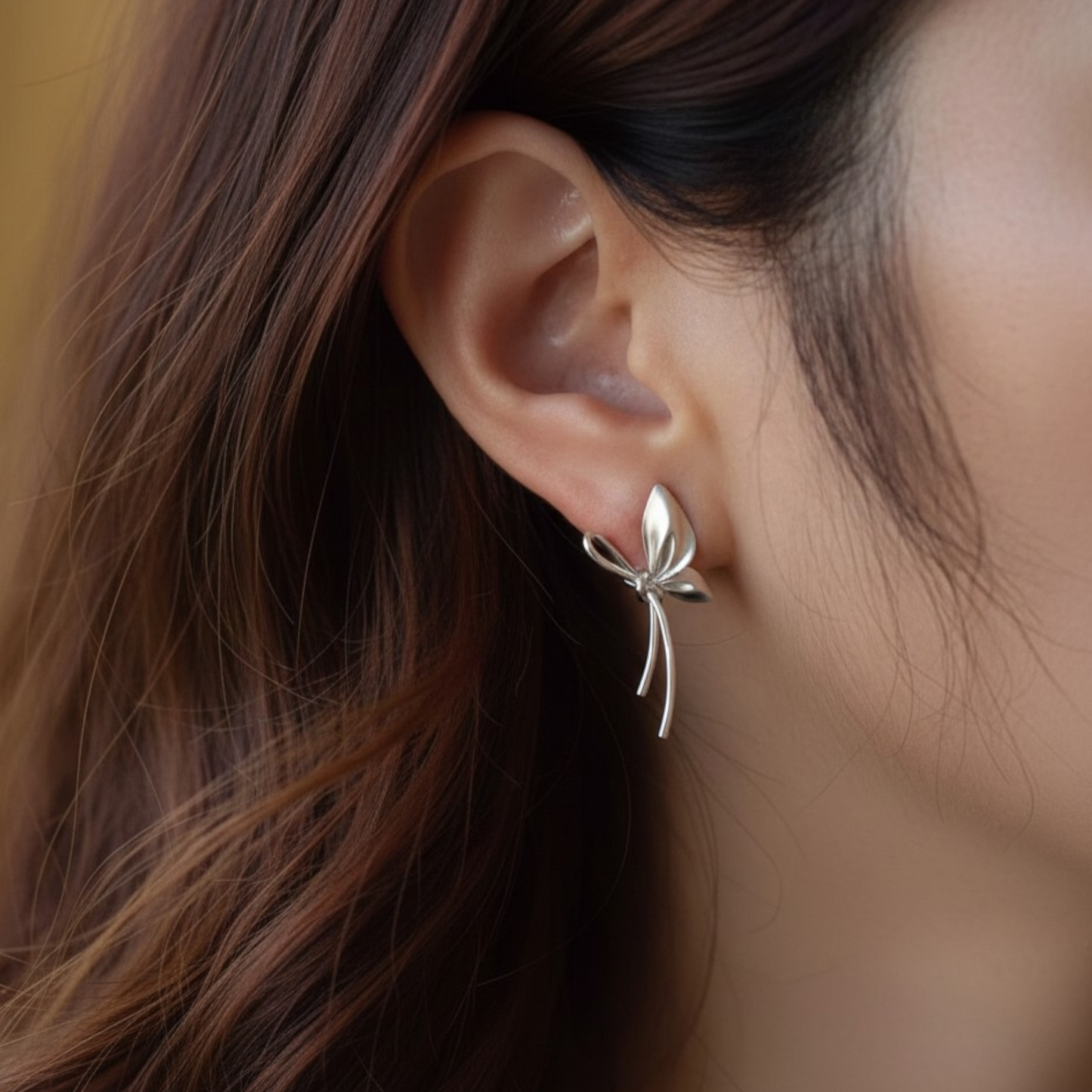 S925 Sterling Silver Matt Butterfly Bow Tie Earrings