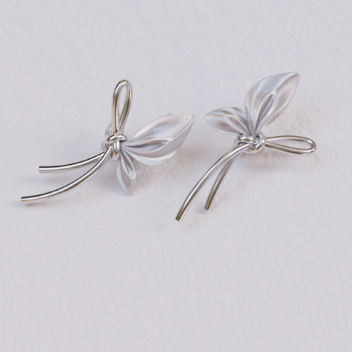 S925 Sterling Silver Matt Butterfly Bow Tie Earrings