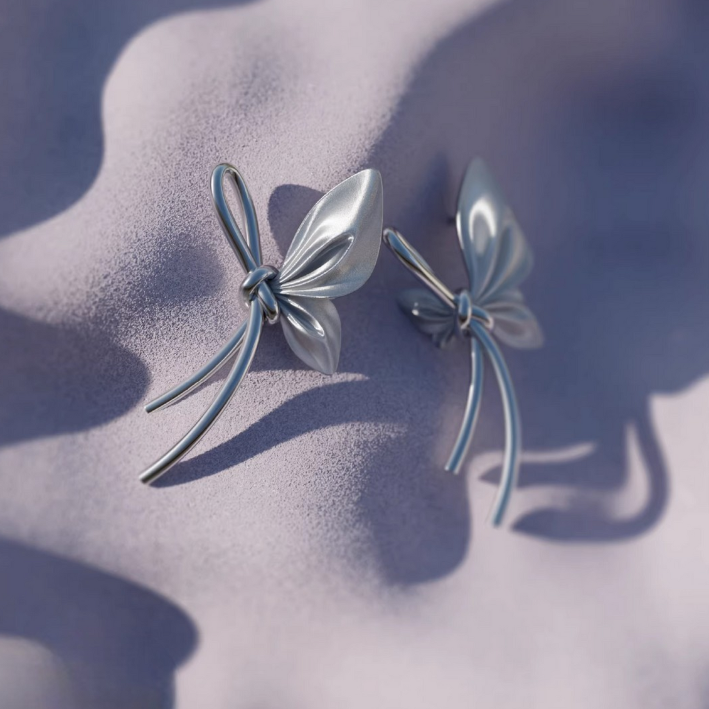 S925 Sterling Silver Matt Butterfly Bow Tie Earrings