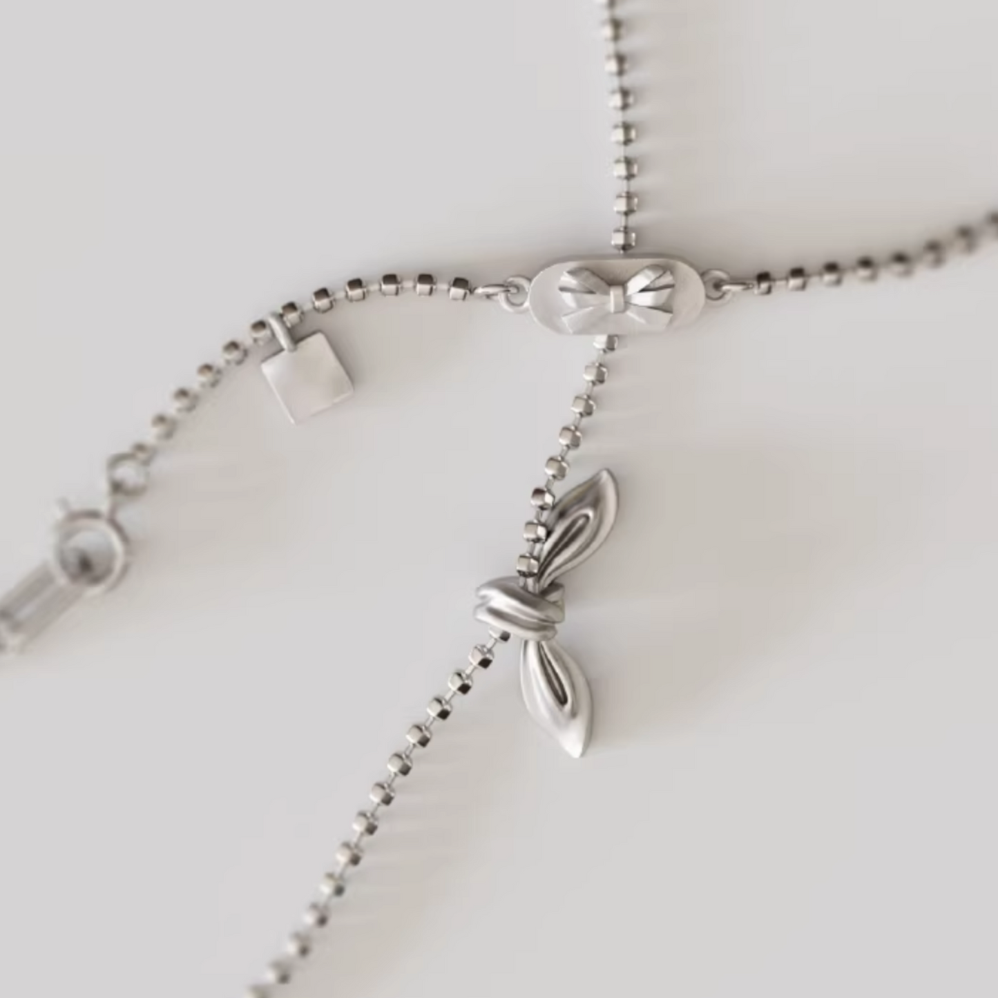 S925 Sterling Silver Bow Tie Pendant Beads Necklace