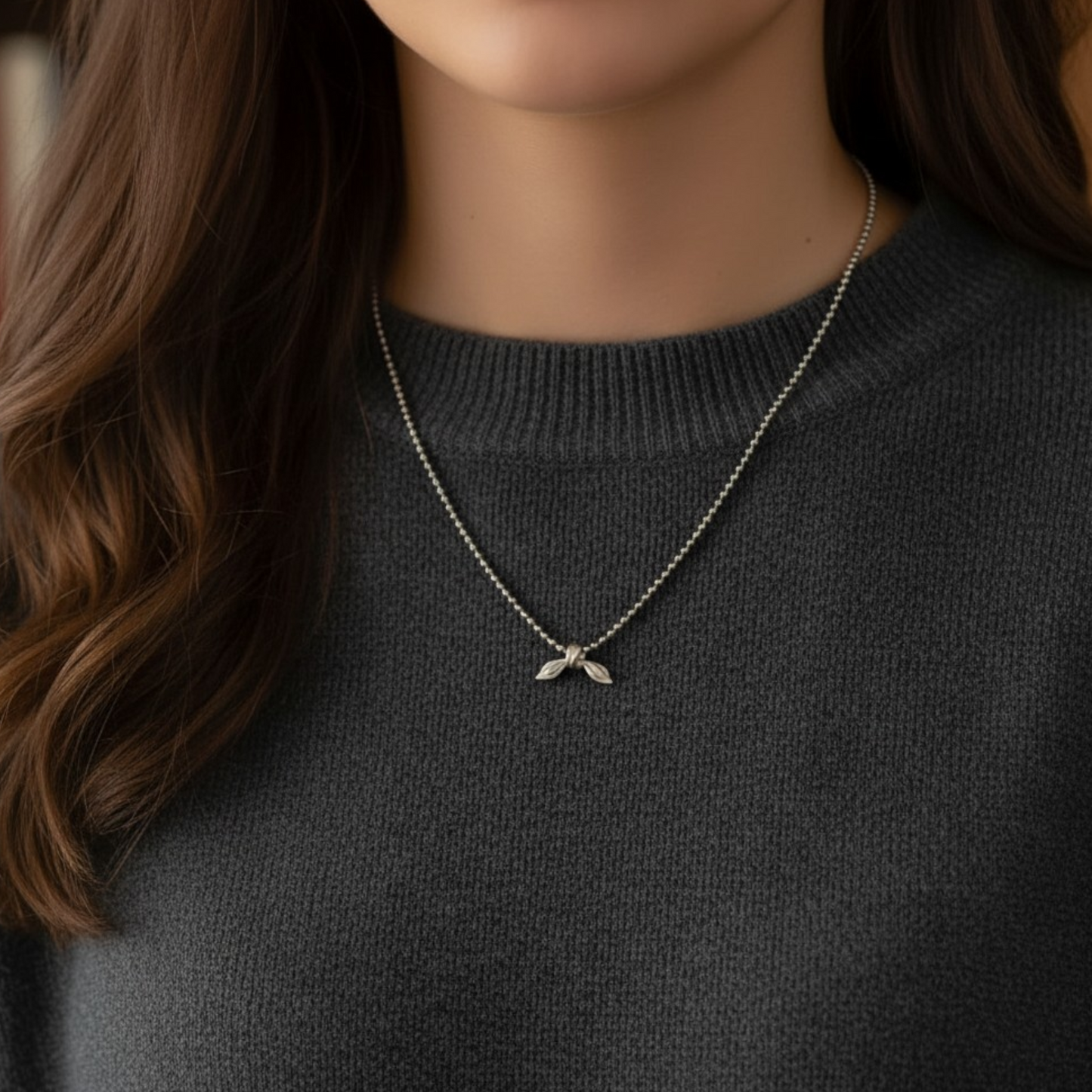 S925 Sterling Silver Bow Tie Pendant Beads Necklace