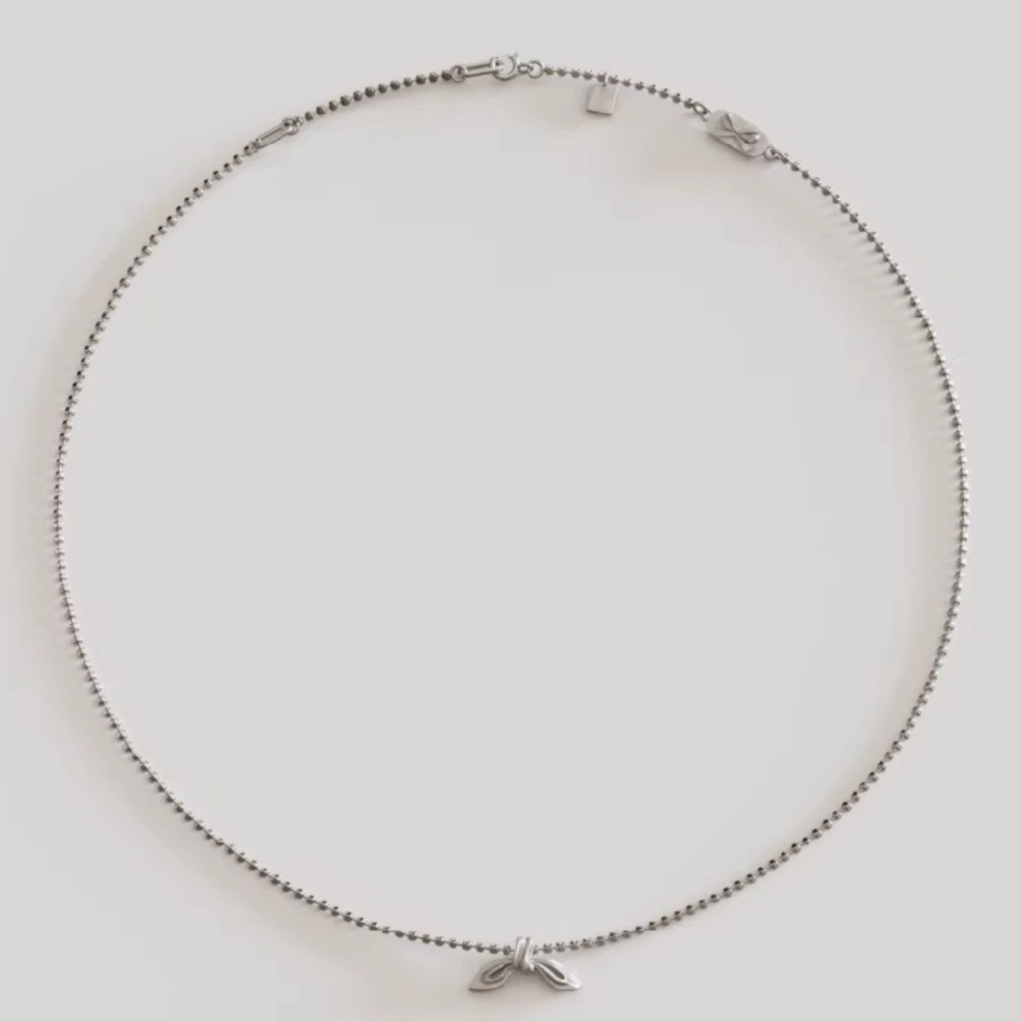 S925 Sterling Silver Bow Tie Pendant Beads Necklace