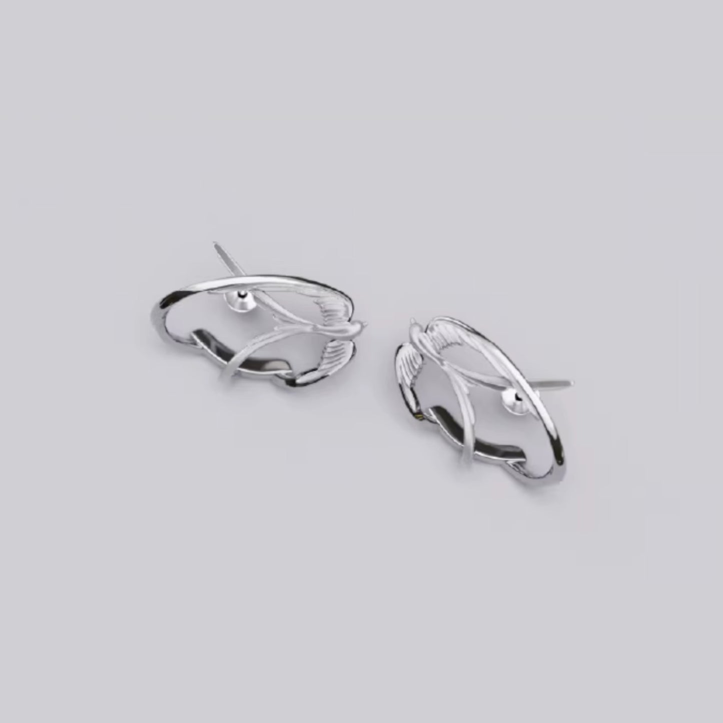 S925 Sterling Silver Matt Swallow Bird Stud Earrings