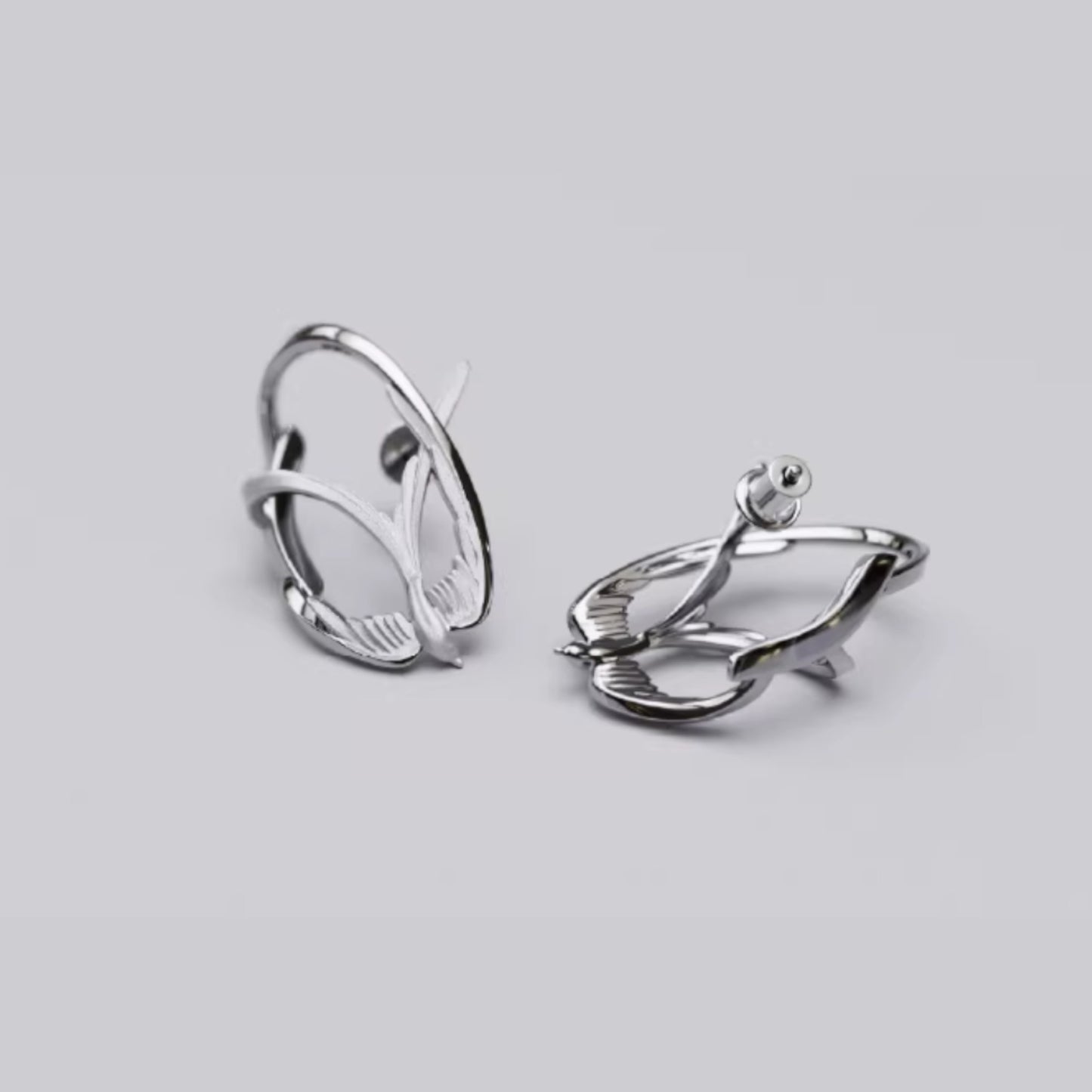 S925 Sterling Silver Matt Swallow Bird Stud Earrings