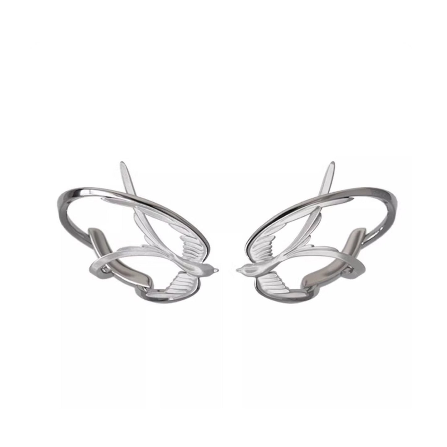 S925 Sterling Silver Matt Swallow Bird Stud Earrings