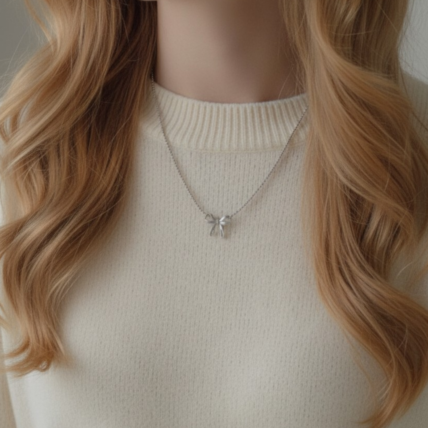 S925 Sterling Silver Bow Tie Pendant Beads Necklace