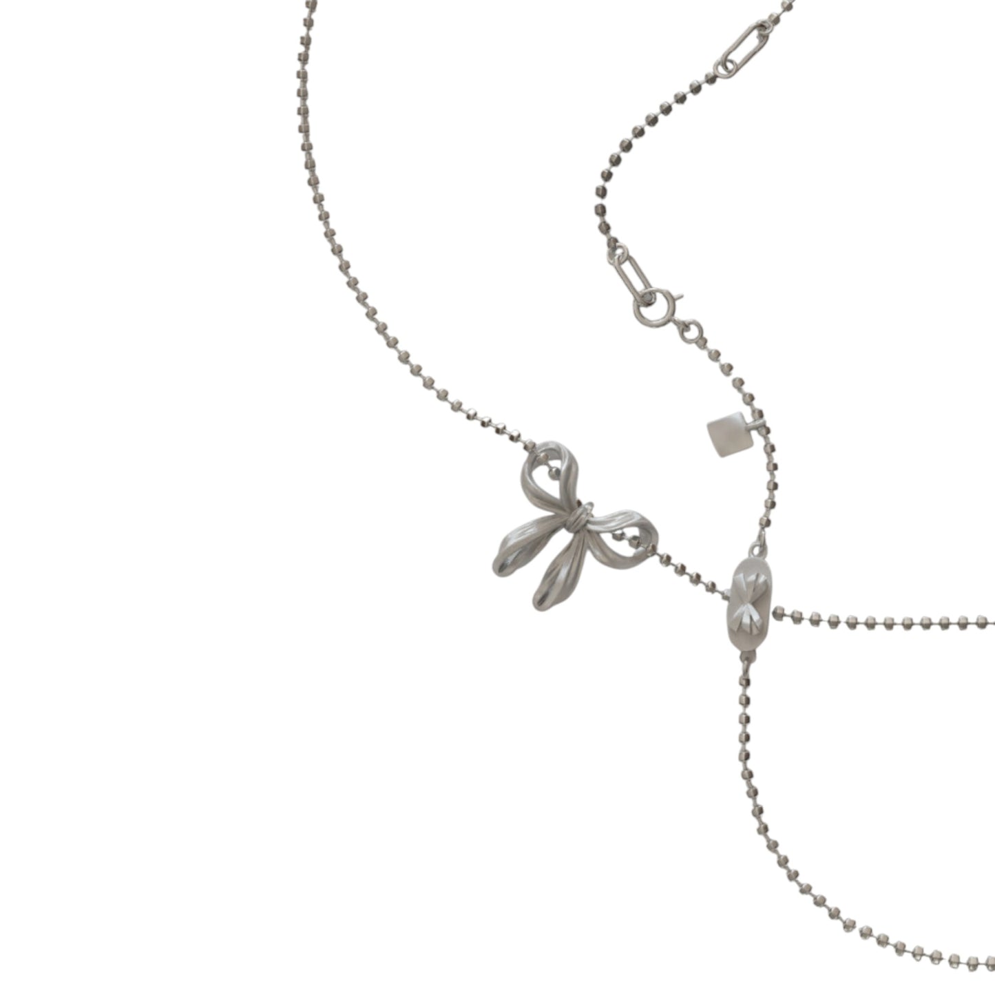 S925 Sterling Silver Bow Tie Pendant Beads Necklace