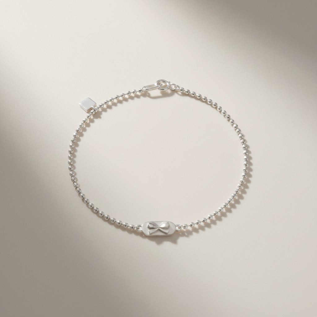 S925 Sterling Silver Bow Tie Beads Bracelet