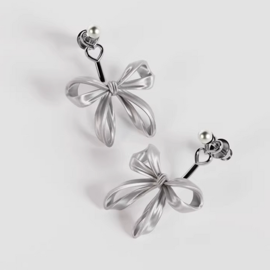 S925 Sterling Silver Matt Bow Bowtie Stud Earrings