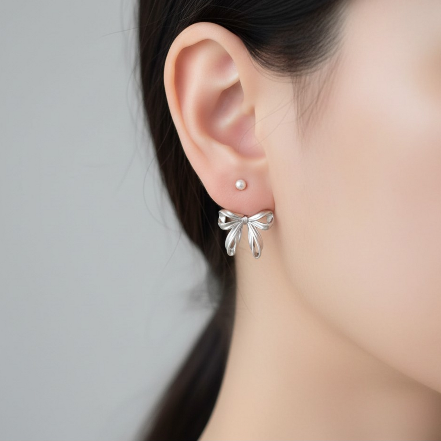 S925 Sterling Silver Matt Bow Bowtie Stud Earrings