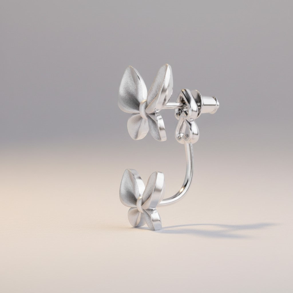 S925 Sterling Silver Matt Butterfly Stud Earrings