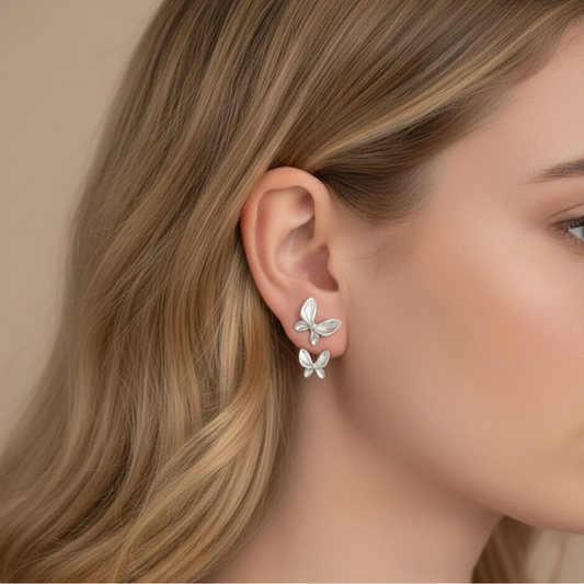 S925 Sterling Silver Matt Butterfly Stud Earrings