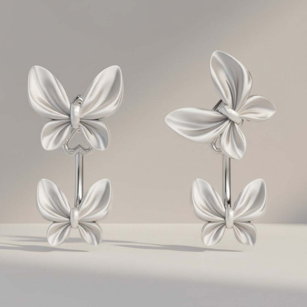S925 Sterling Silver Matt Butterfly Stud Earrings