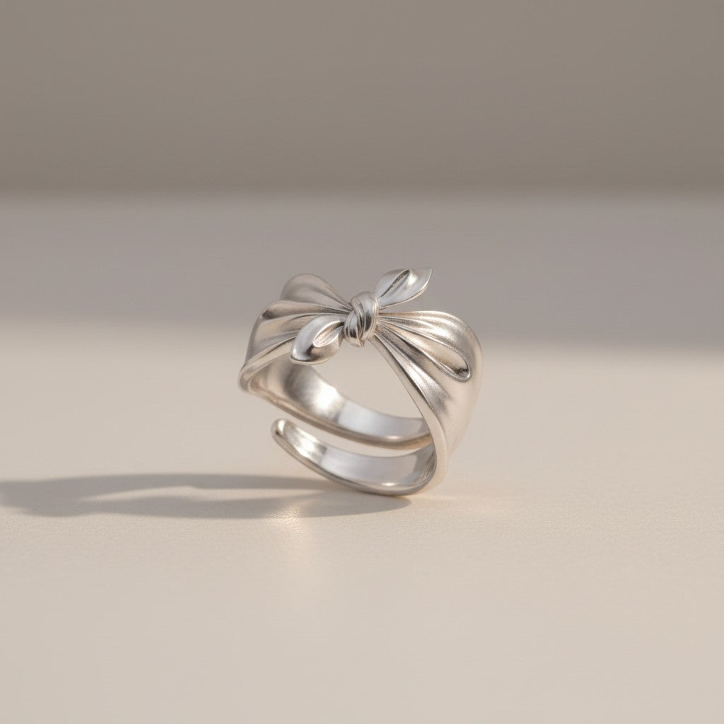 S925 Sterling Silver Bow Tie knot Luxurious Women Ring
