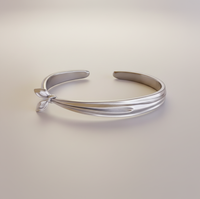 S925 Sterling Silver Bowtie Bow Knot Minimal Bangle Cuff