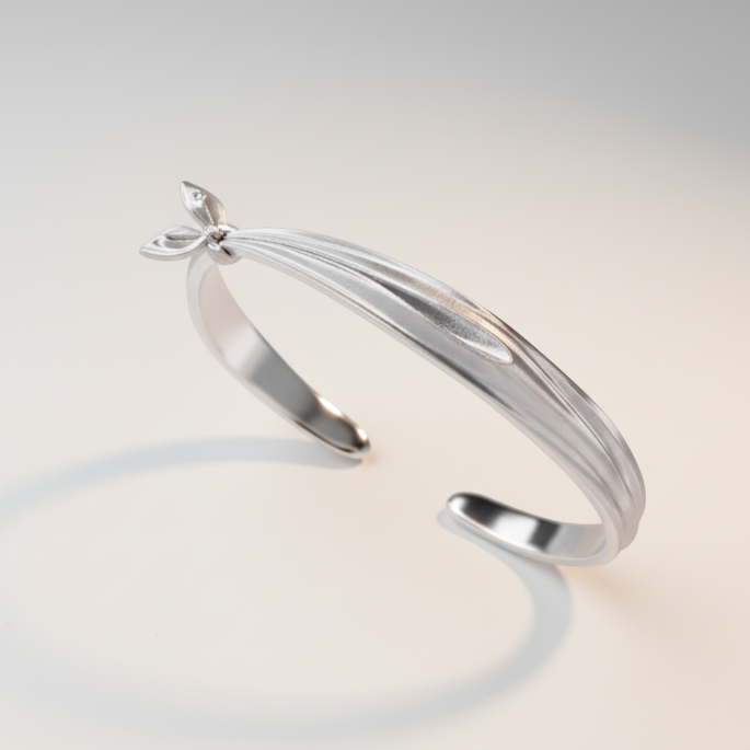 S925 Sterling Silver Bowtie Bow Knot Minimal Bangle Cuff