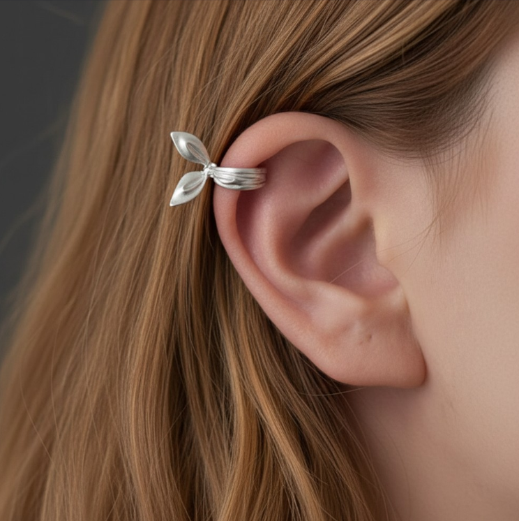 S925 Sterling Silver Matt Ear Cuff Tie a Knot