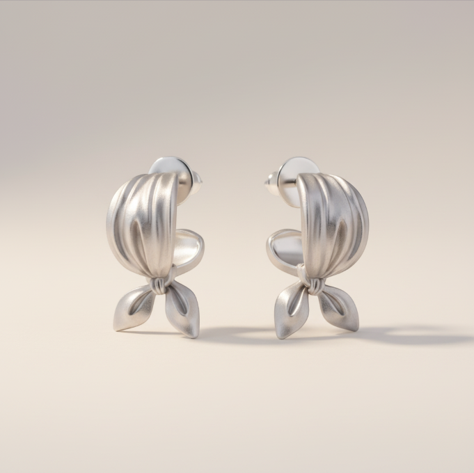 S925 Sterling Silver Matt Ear Cuff Tie a Knot Stud Earrings