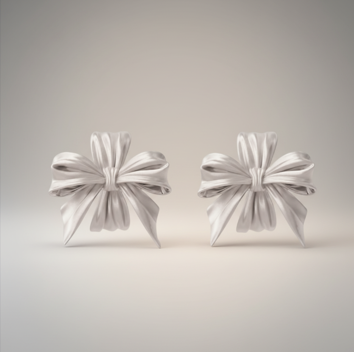 S925 Sterling Silver Minimalist Oversize Matt Bow Bowtie Stud Earrings