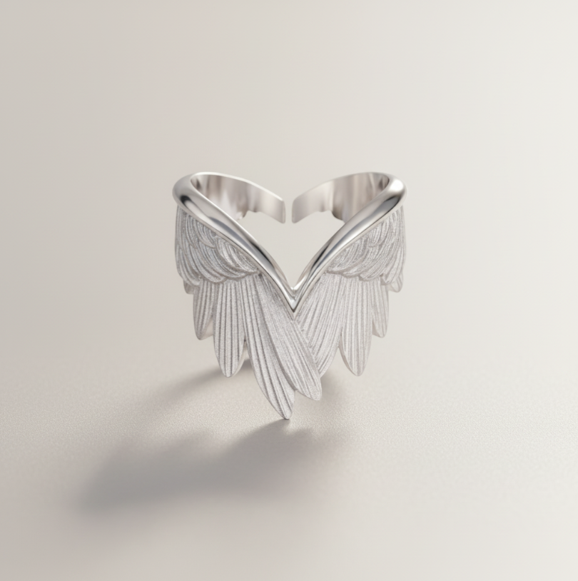 S925 Sterling Silver Wings Heart Ring