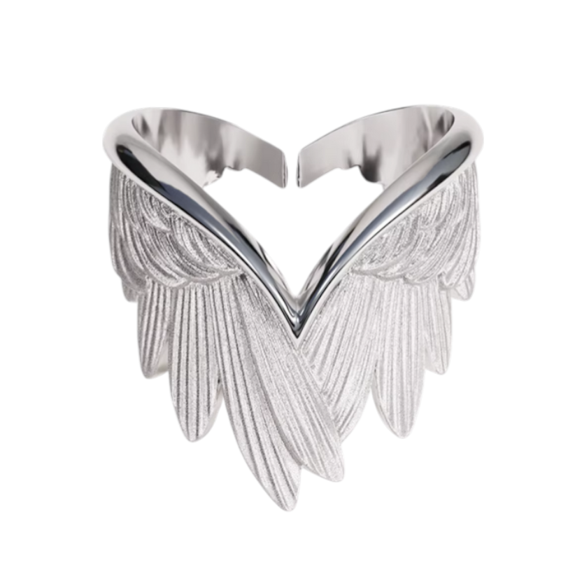 S925 Sterling Silver Wings Heart Ring