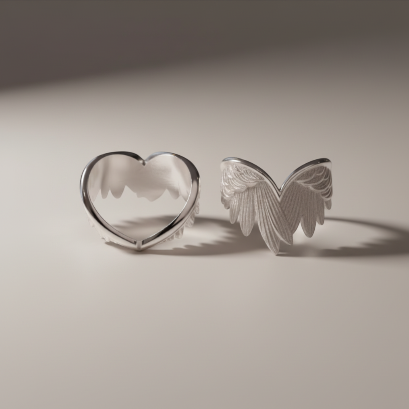 S925 Sterling Silver Wings Heart Ring