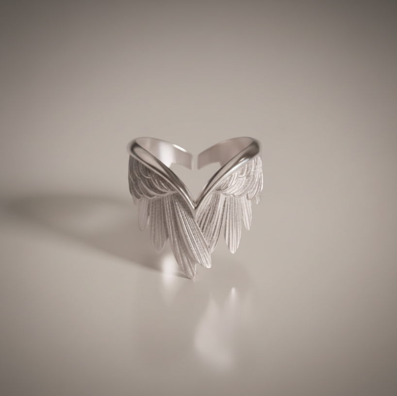 S925 Sterling Silver Wings Heart Ring