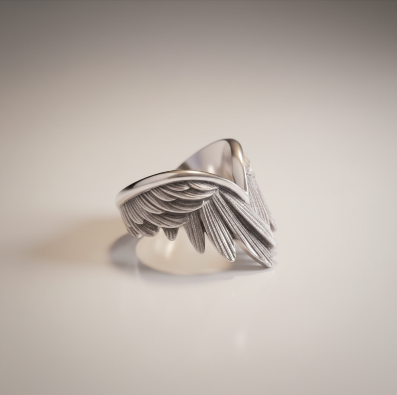 S925 Sterling Silver Wings Heart Ring