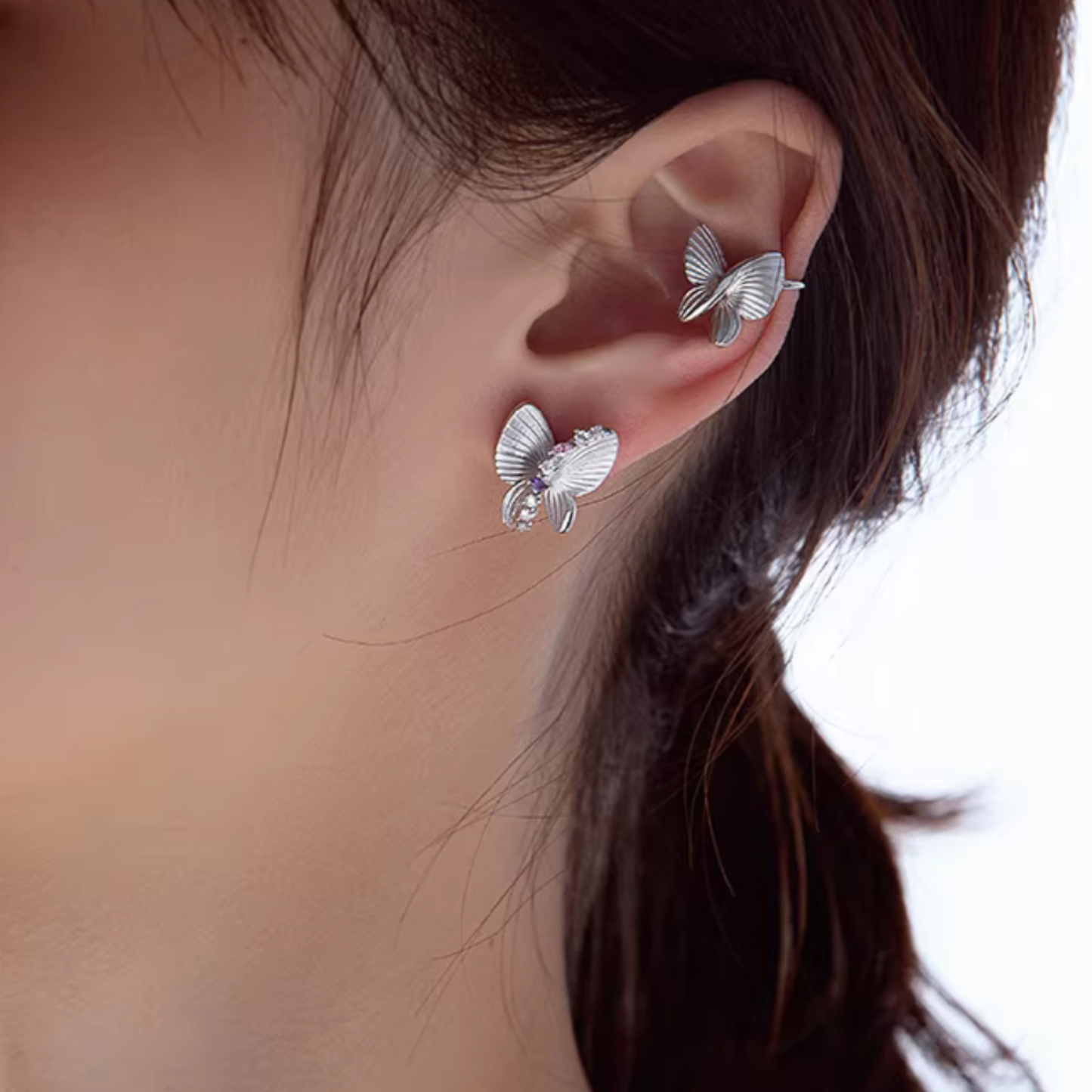 S925 Sterling Silver Zircon Butterfly Stud Earrings
