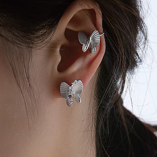 S925 Sterling Silver Zircon Butterfly Stud Earrings