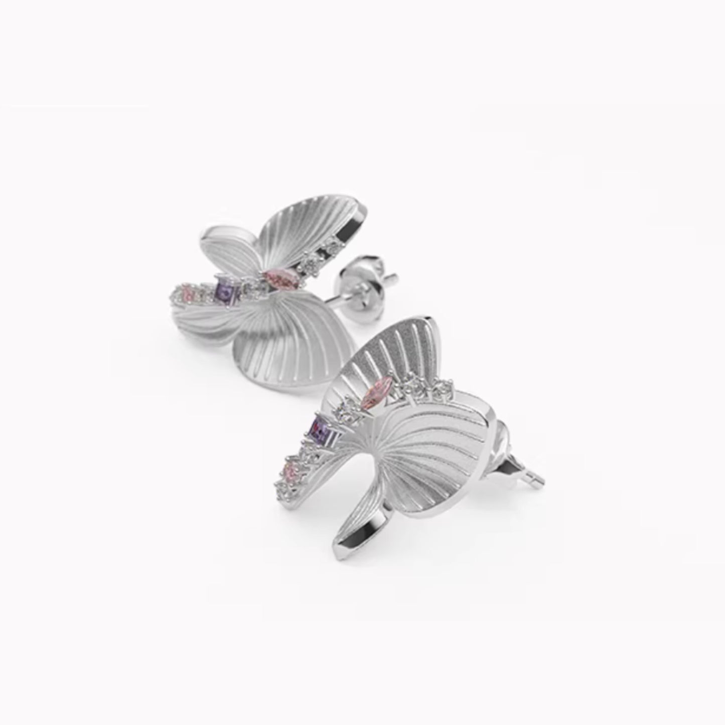 S925 Sterling Silver Zircon Butterfly Stud Earrings