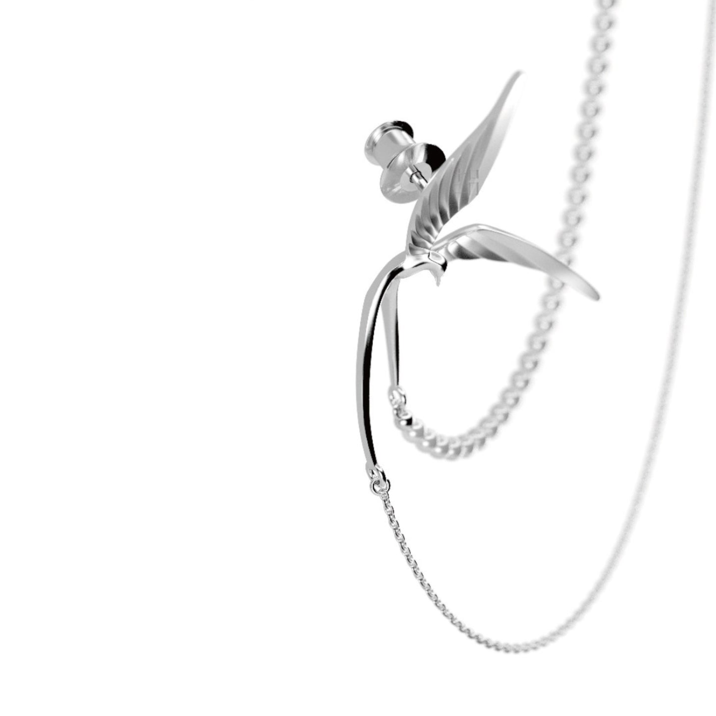 S925 Sterling Silver Swallow Brooch Pin Chain Elegant Style