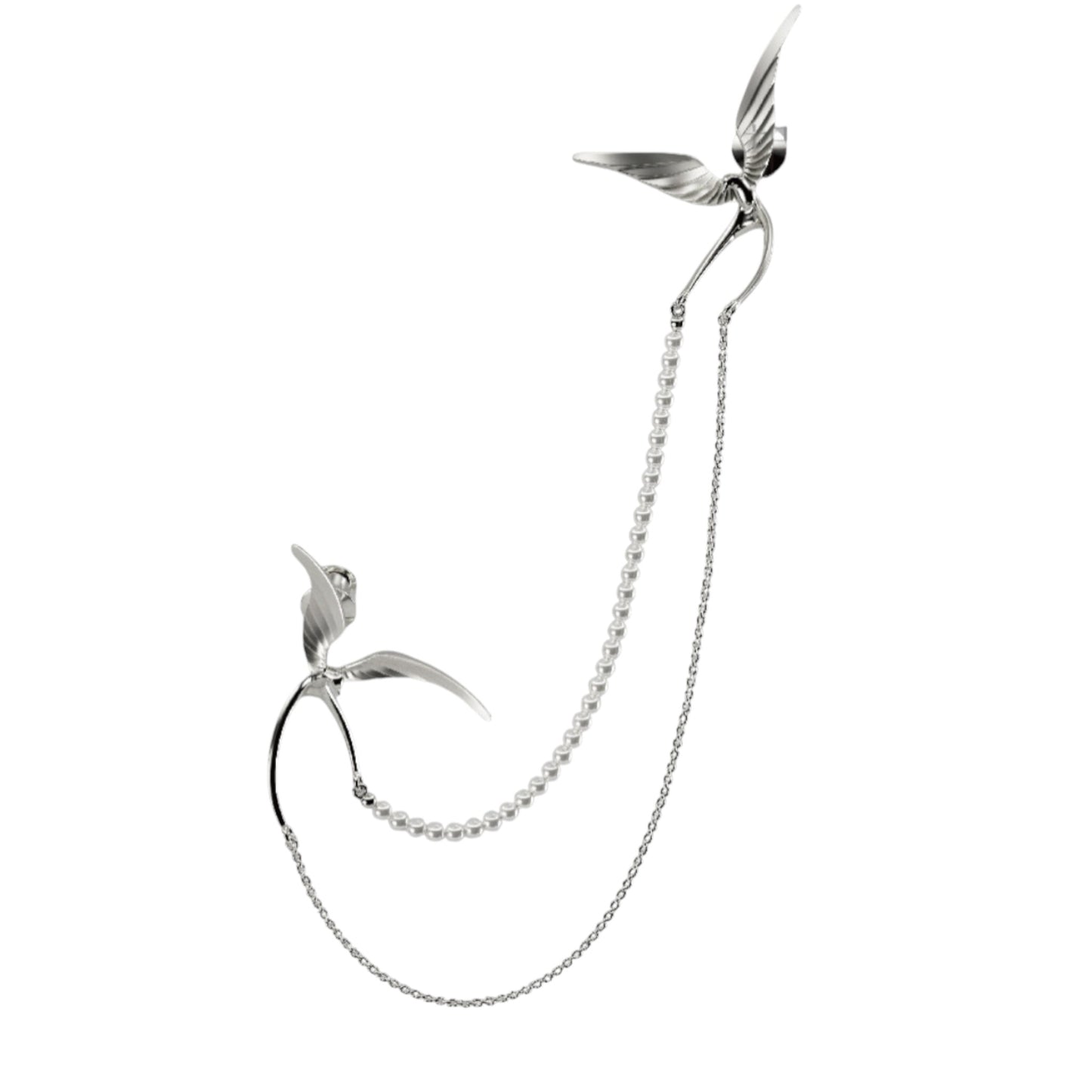S925 Sterling Silver Swallow Brooch Pin Chain Elegant Style