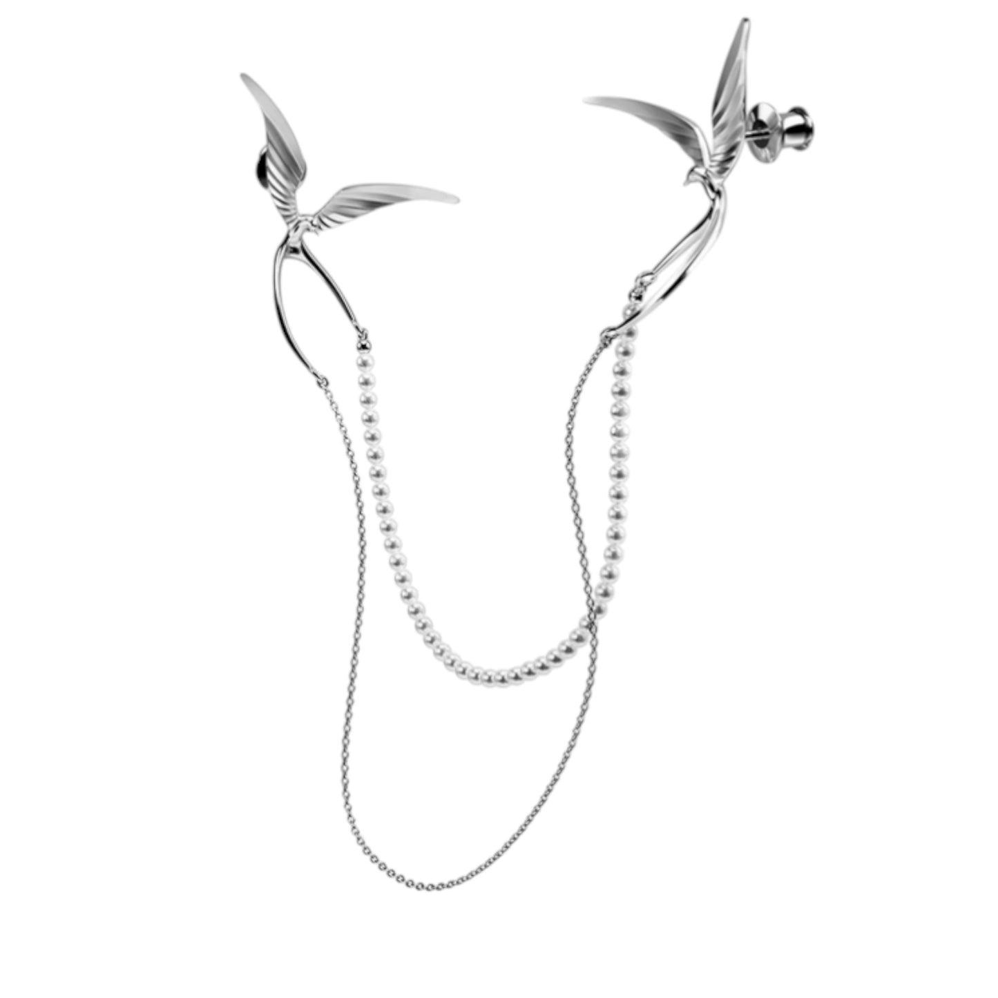 S925 Sterling Silver Swallow Brooch Pin Chain Elegant Style