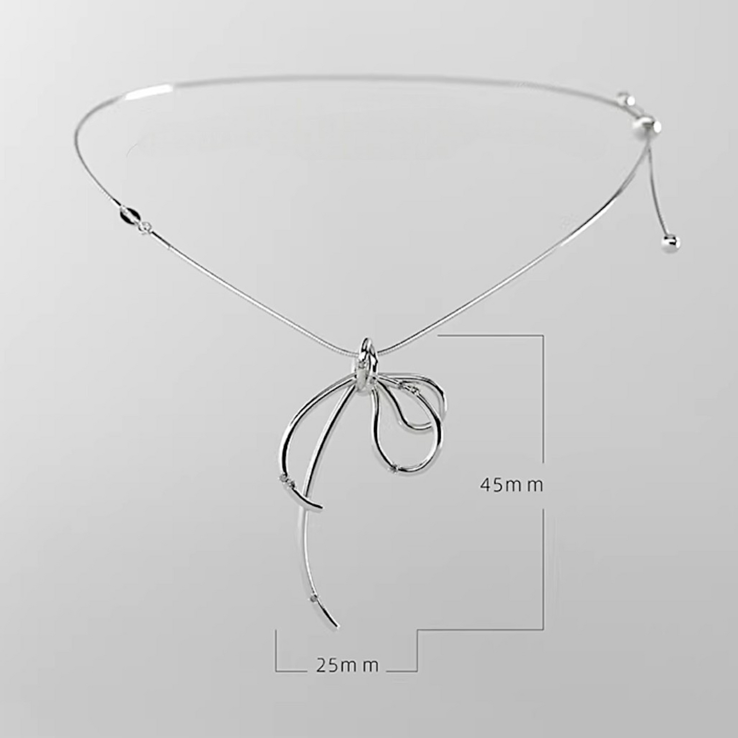 S925 Sterling Silver Elegant String Bow Tie Knot Adjustable Necklace