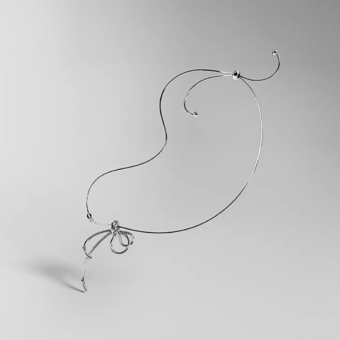 S925 Sterling Silver Elegant String Bow Tie Knot Adjustable Necklace