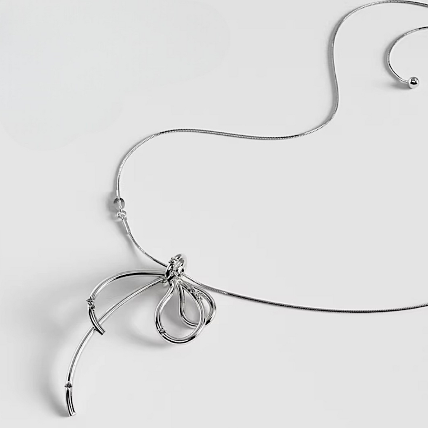 S925 Sterling Silver Elegant String Bow Tie Knot Adjustable Necklace