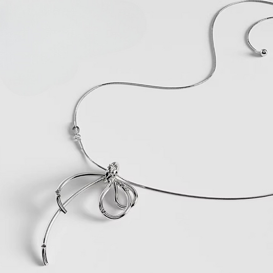 S925 Sterling Silver Elegant String Bow Tie Knot Adjustable Necklace