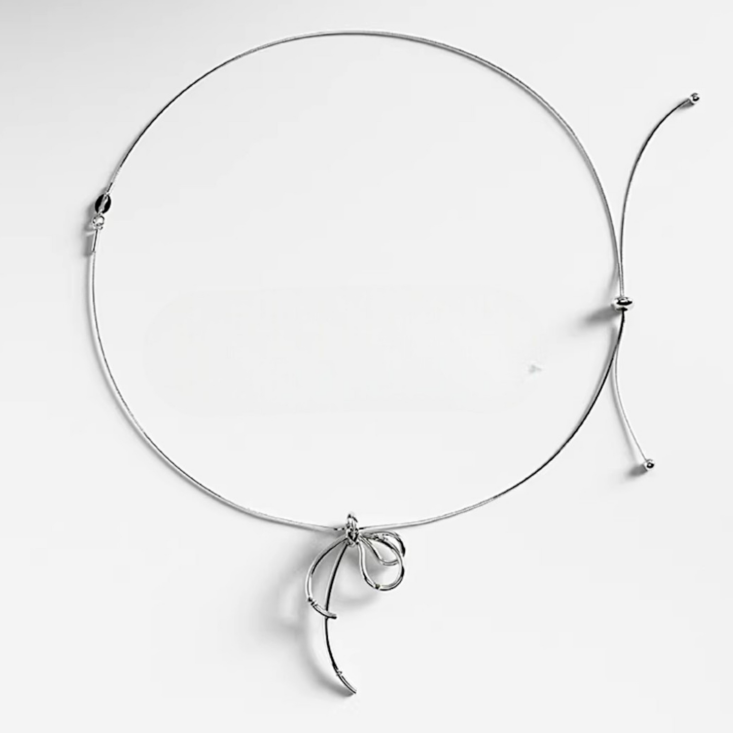 S925 Sterling Silver Elegant String Bow Tie Knot Adjustable Necklace