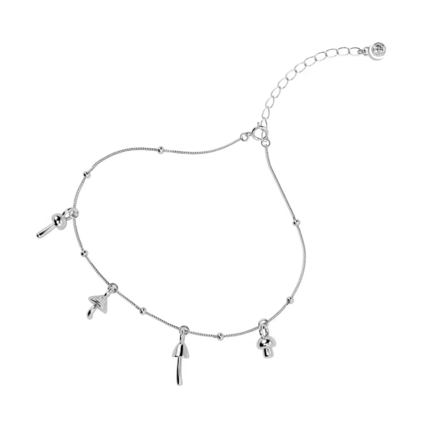 S925 Sterling Silver Minimal Mushroom Charms Bracelet
