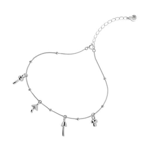 S925 Sterling Silver Minimal Mushroom Charms Bracelet