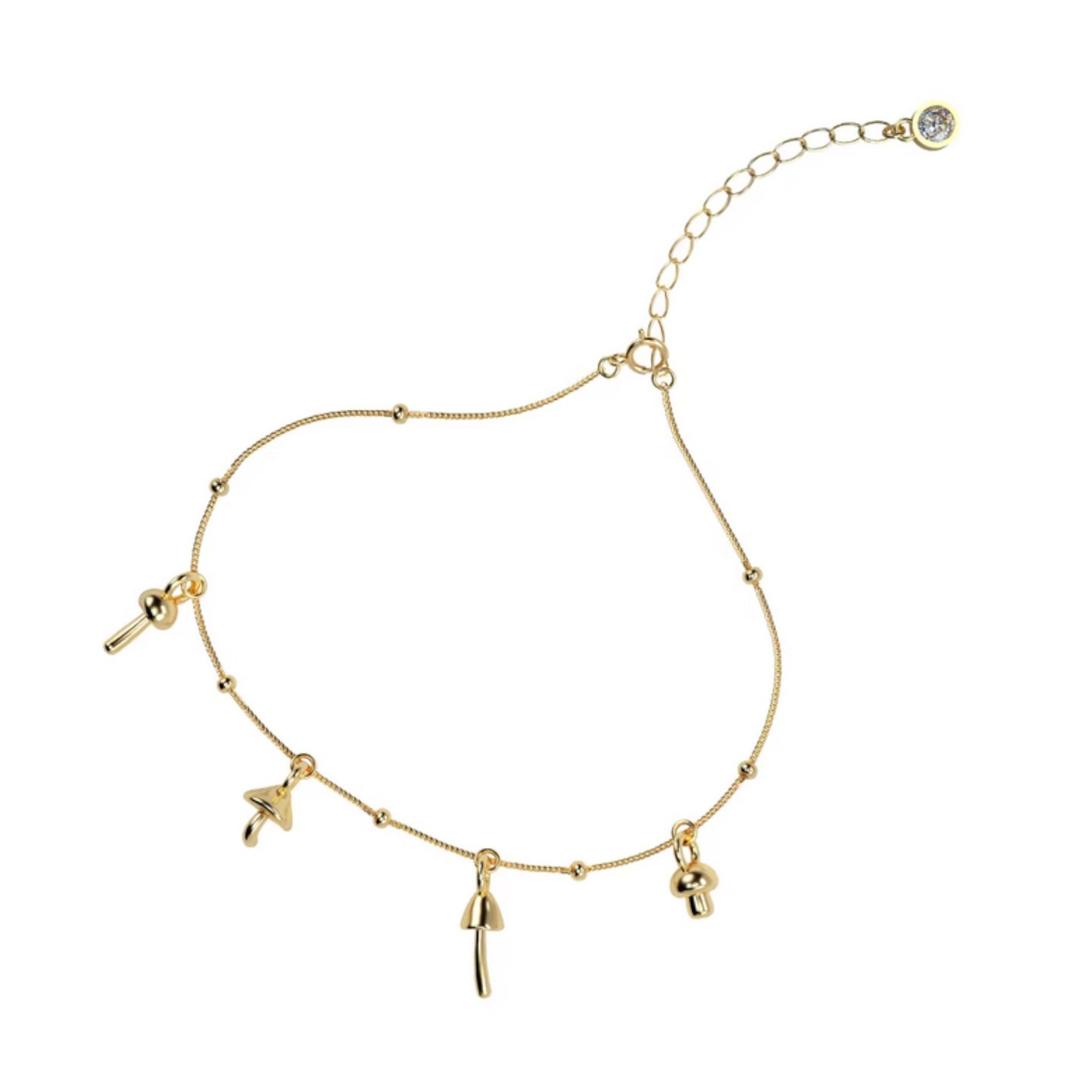 S925 Sterling Silver Minimal Mushroom Charms Bracelet