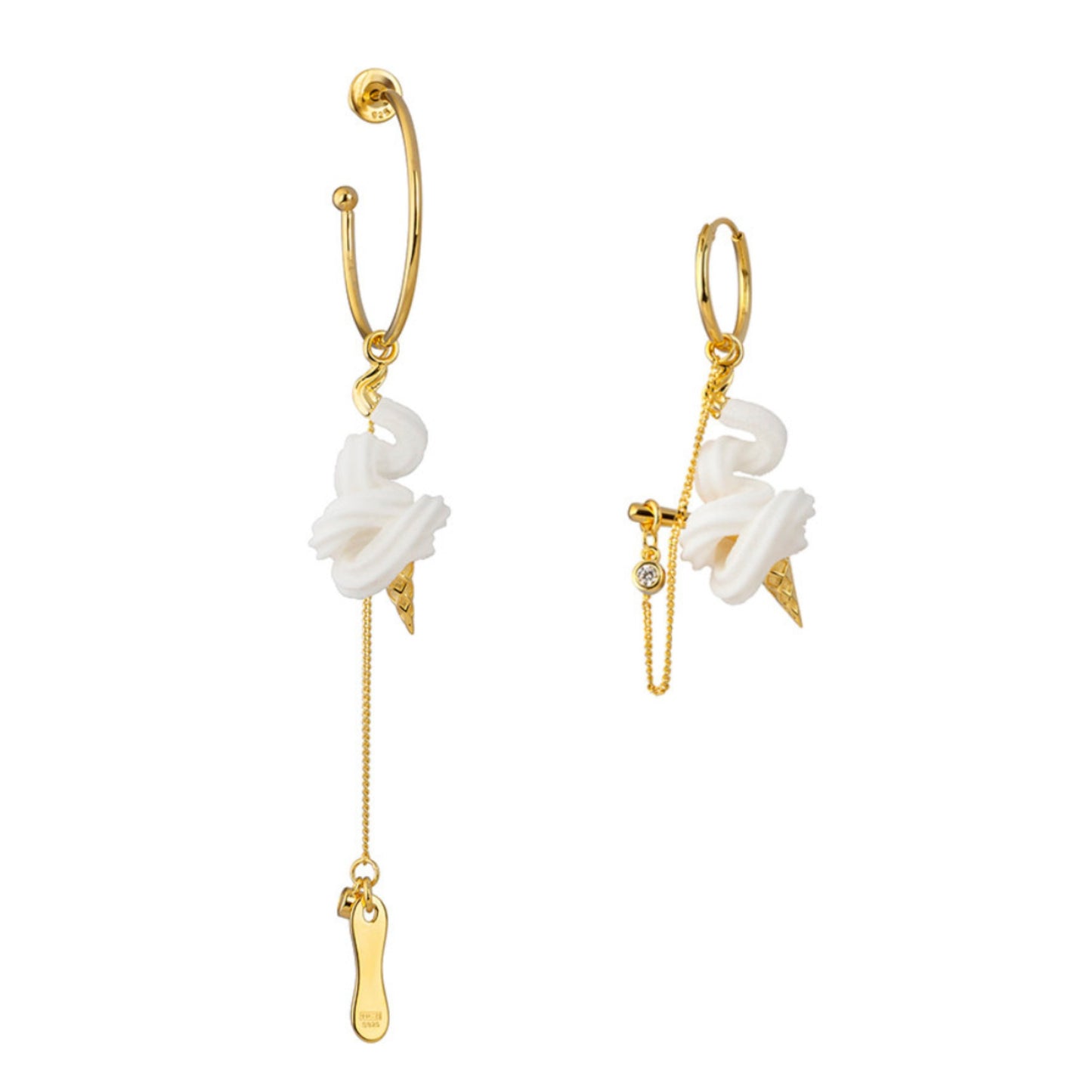 S925 Sterling Silver Ice Cream and Spoon Hoop Earring