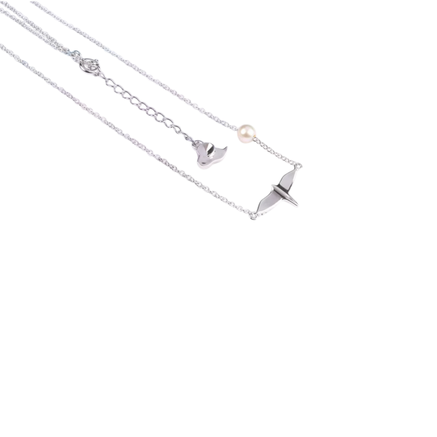S925 Sterling Silver Flying Bird and Whale Charm Necklace