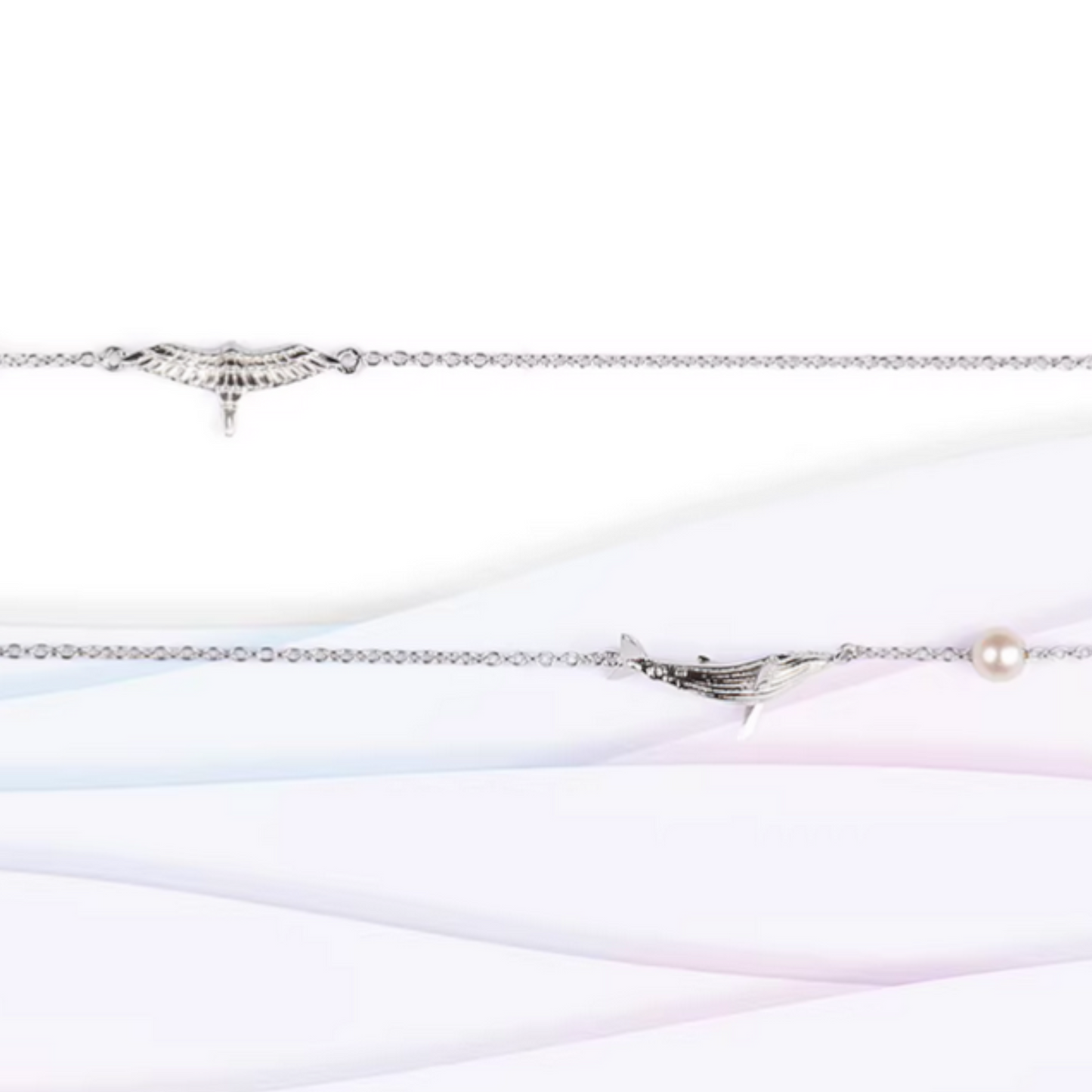 S925 Sterling Silver Flying Bird and Whale Charm Necklace