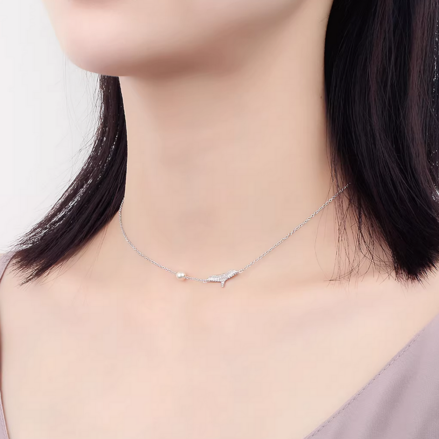 S925 Sterling Silver Flying Bird and Whale Charm Necklace