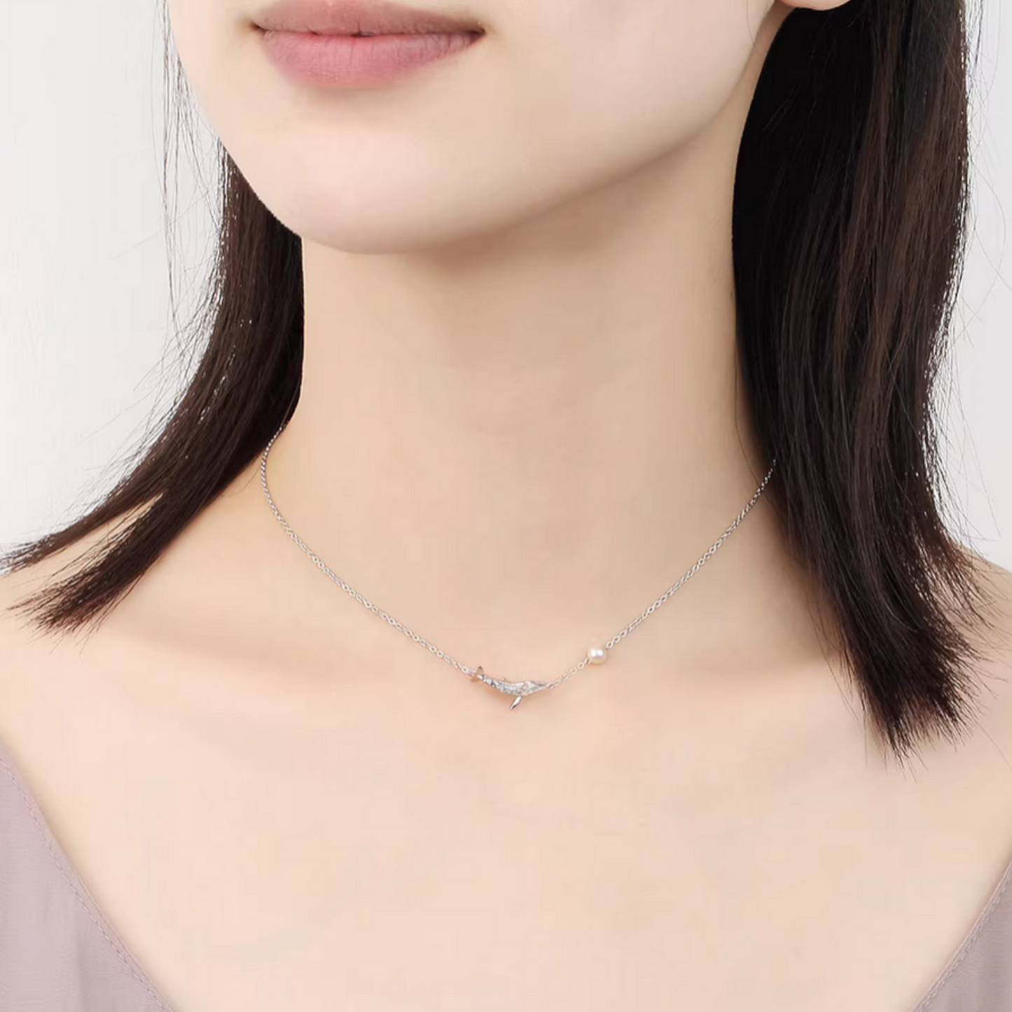 S925 Sterling Silver Flying Bird and Whale Charm Necklace