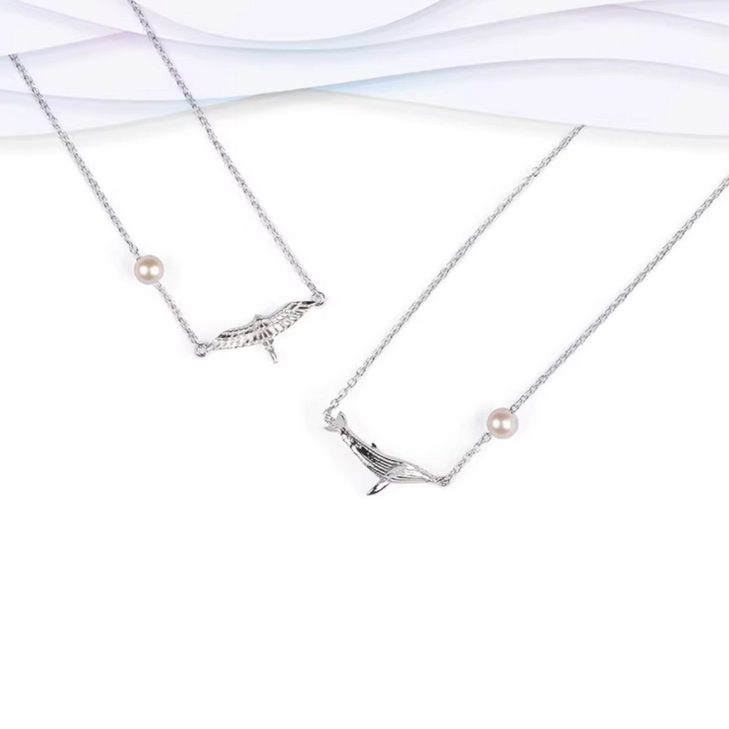 S925 Sterling Silver Flying Bird and Whale Charm Necklace
