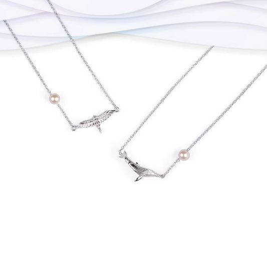 S925 Sterling Silver Flying Bird and Whale Charm Necklace