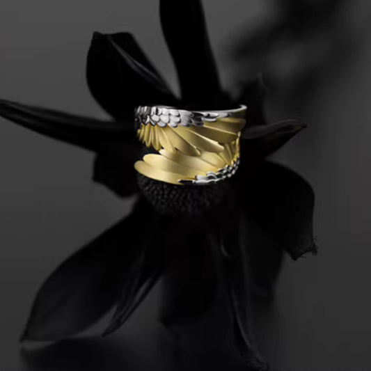S925 Sterling Silver Feather Wings Ring